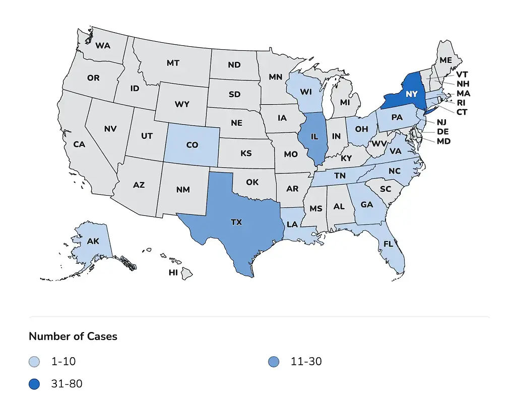 New York currently has the highest number of cases. Credit: CDC