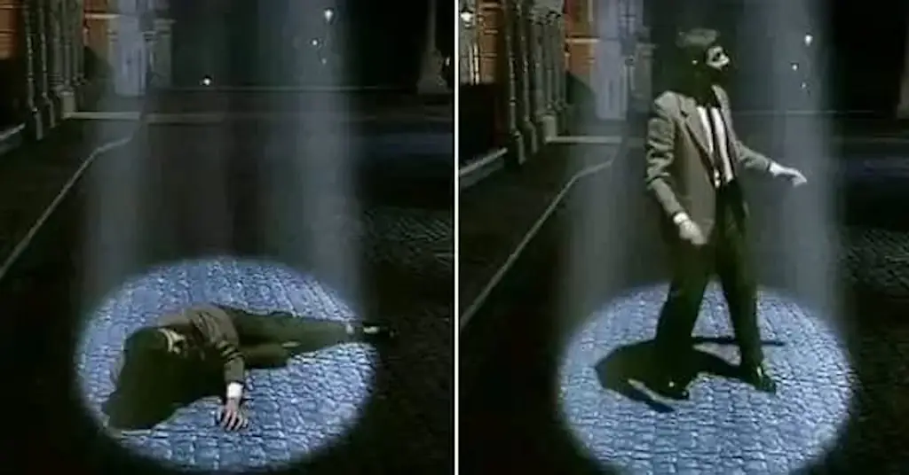 Mr Bean dropped from beam of light. Credit: BBC