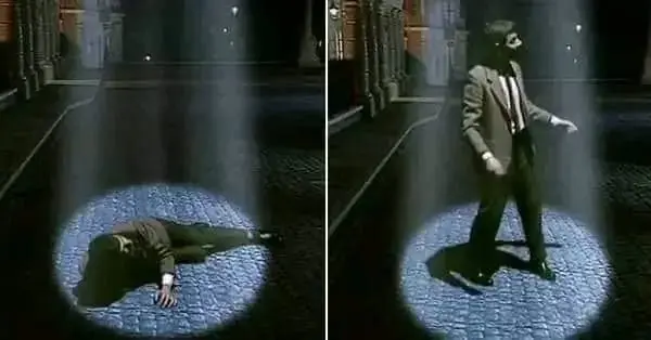 Mr Bean dropped from beam of light. Credit: BBC