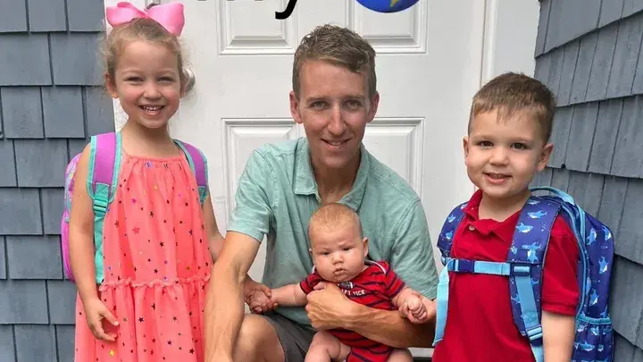 Patrick Clancy, the husband of Lindsay Clancy, is pictured with the couple’s three children. Credit: GoFundMe