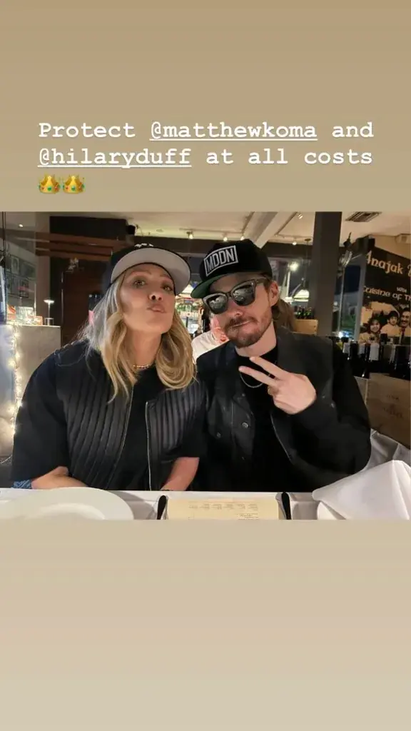 Hilary Duff and Matthew Koma dressed as her ex and his brother for Halloween. Credit: Instagram / Joel Madden