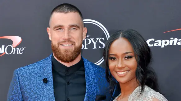 LOS ANGELES, CA - JULY 18: NFL player Travis Kelce (L) and media personality Kayla Nicole attend The 2018 ESPYS at Microsoft Theater on July 18, 2018 in Los Angeles, California. (Photo by Allen Berezovsky/FilmMagic)
