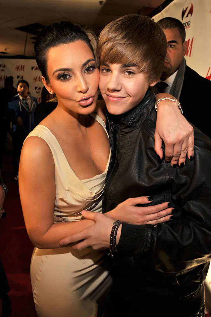 Kim Kardashian and Justin Bieber. Credit: Kevin Mazur / Getty