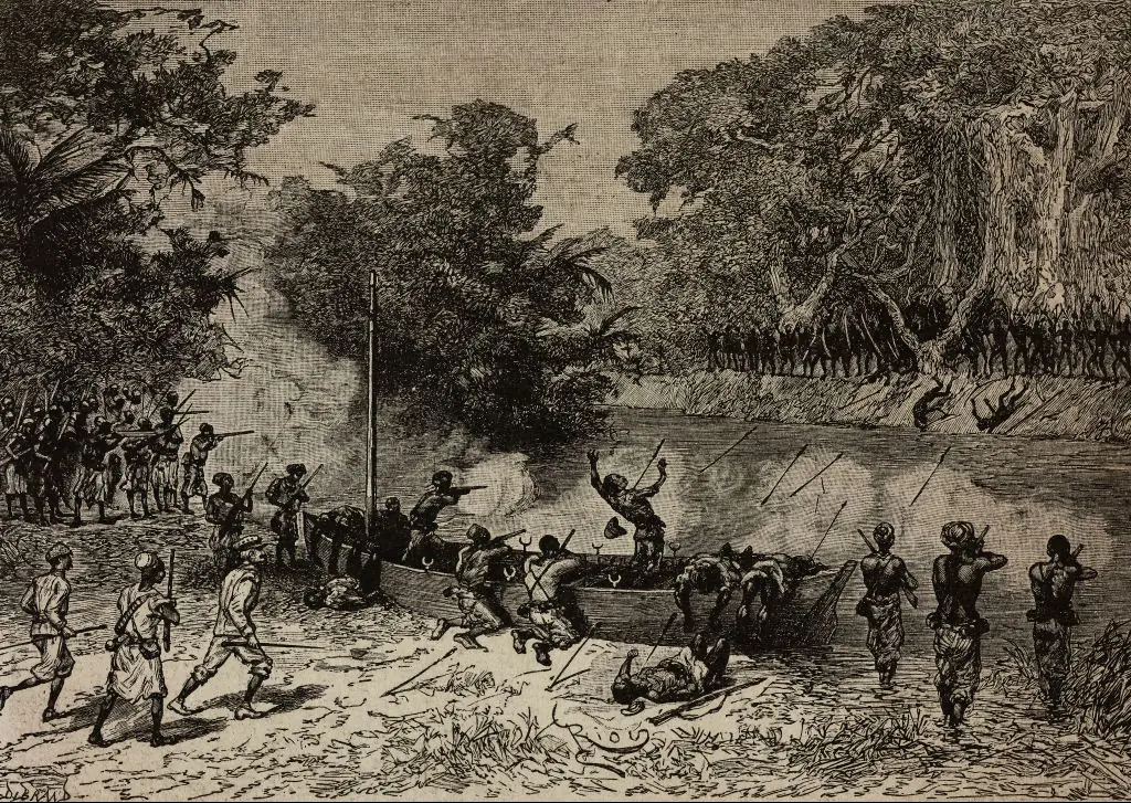 An engraving showing 'cannibals' in Africa. Credit: DEA/ICAS94/Getty