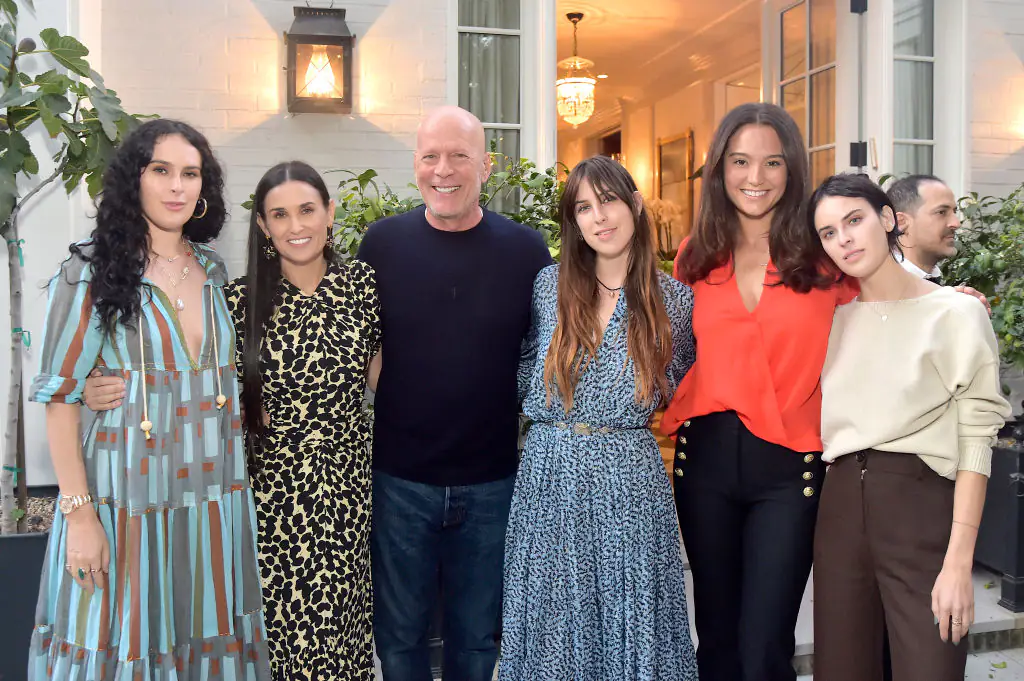 Bruce and Demi Rumer Willis, Demi Moore, Bruce Willis, Scout Willis, Emma Heming Willis and Tallulah Willis Credit: Stefanie Keenan / Getty