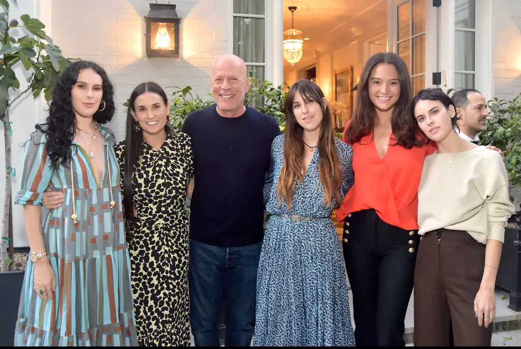 Bruce and Demi Rumer Willis, Demi Moore, Bruce Willis, Scout Willis, Emma Heming Willis and Tallulah Willis  Credit: Stefanie Keenan / Getty