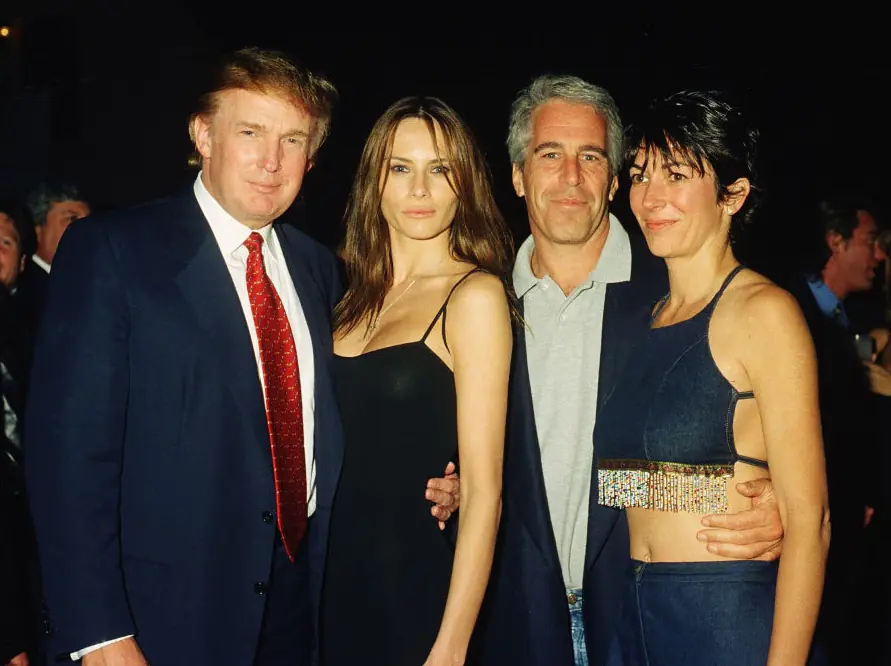 Jeffrey Epstein pictured alongside Ghislaine Maxwell, Donald Trump, and Melania Trump. Credit: Davidoff Studios / Getty Images.