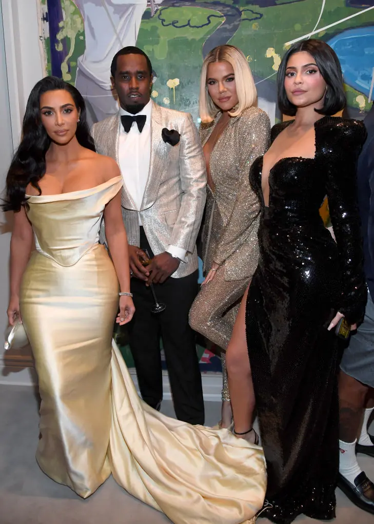 Kim Kardashian, Sean Combs, Khloe Kardashian, and Kylie Jenner at Combs' 50th Birthday Bash in 2019. Credit: Kevin Mazur / Getty