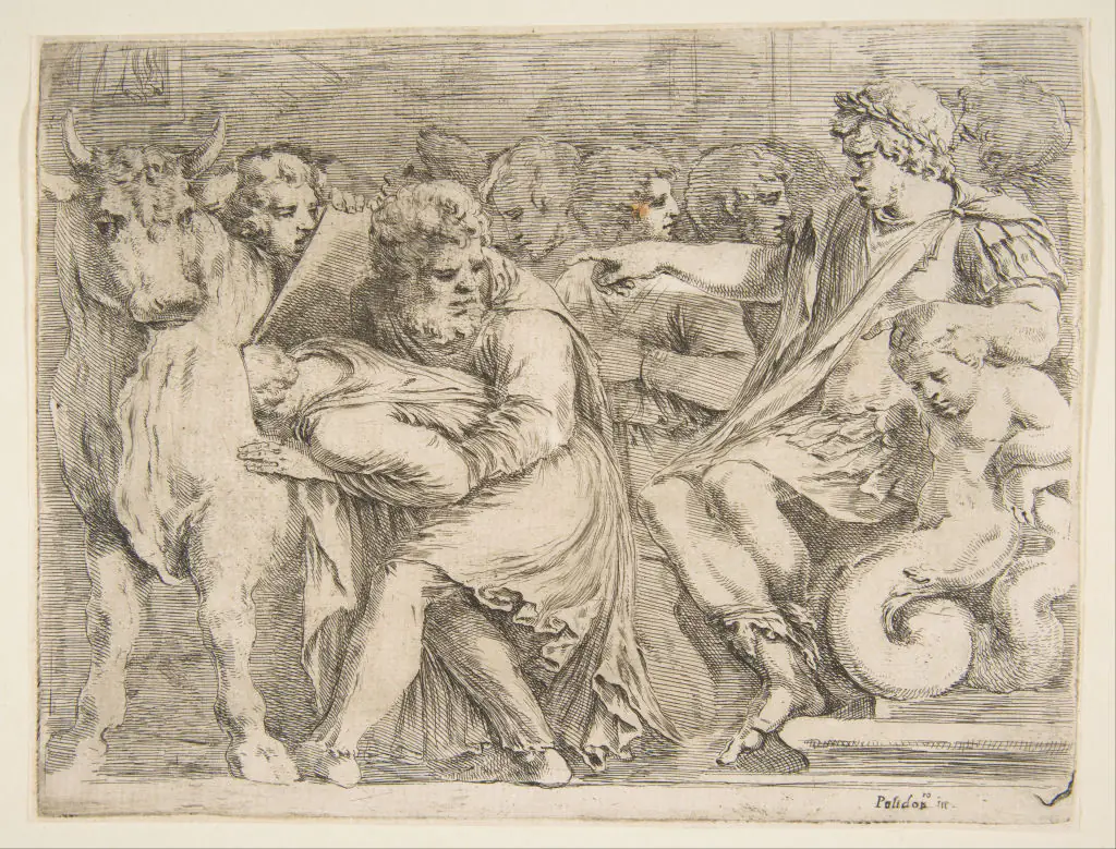 Artist Stefano della Bella painted Phalaris having Perillus thrown into the Bronze Bull. Credit: Heritage Images / Getty