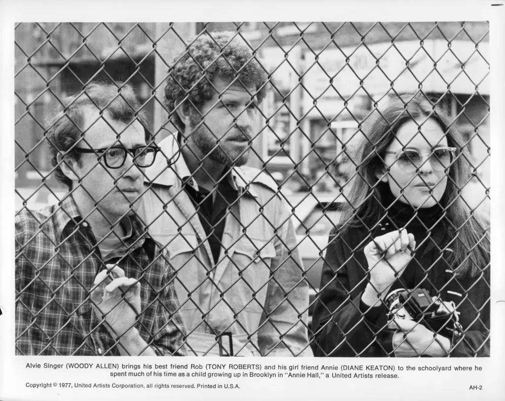Tony Roberts with Woody Allen and Diane Keaton in a scene from the film Annie Hall (1977). Credit:	Michael Ochs Archives / Getty Images.