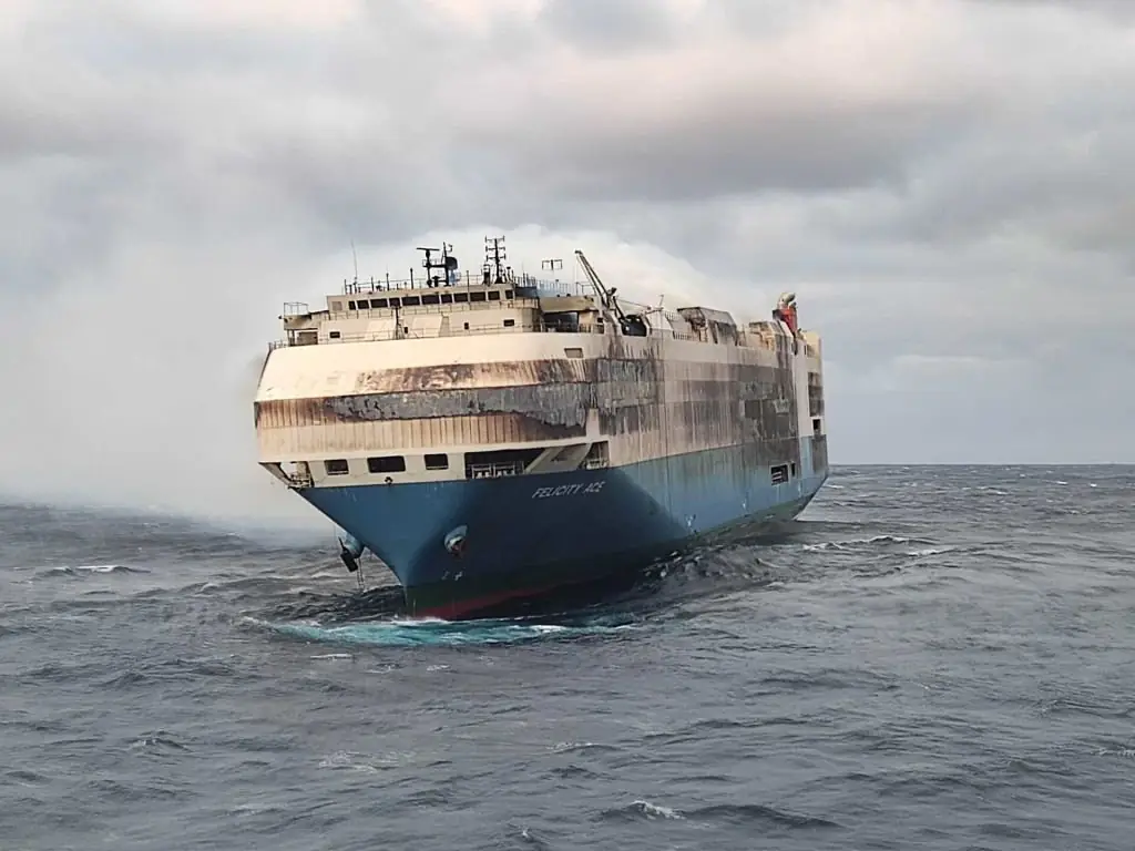 The ship burned for days and sank on March 1, 2022, resulting in a total loss of the luxury cargo. Credit: Anadolu / Getty