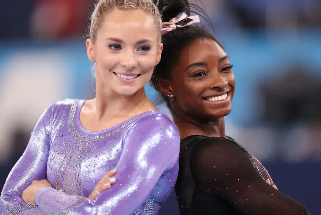 MyKayla Skinner and Simone Biles at the 2020 Tokyo Olympics. Credit: Patrick Smith / Getty