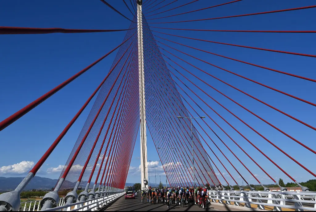 The men were attempting to climb Castilla-La Mancha Bridge. Credit: Justin Setterfield/Getty