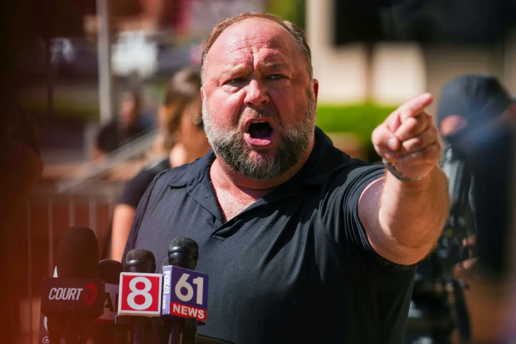 Alex Jones has blamed the district attorney for White's death. Credit: Joe Buglewicz / Getty