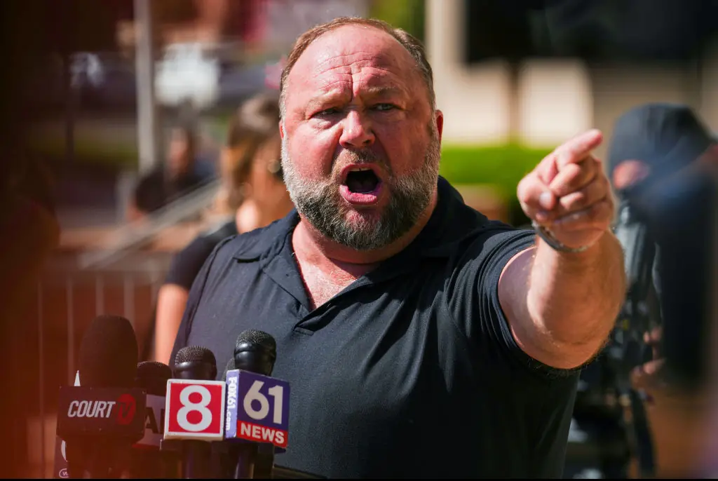 Alex Jones has blamed the district attorney for White's death. Credit: Joe Buglewicz / Getty