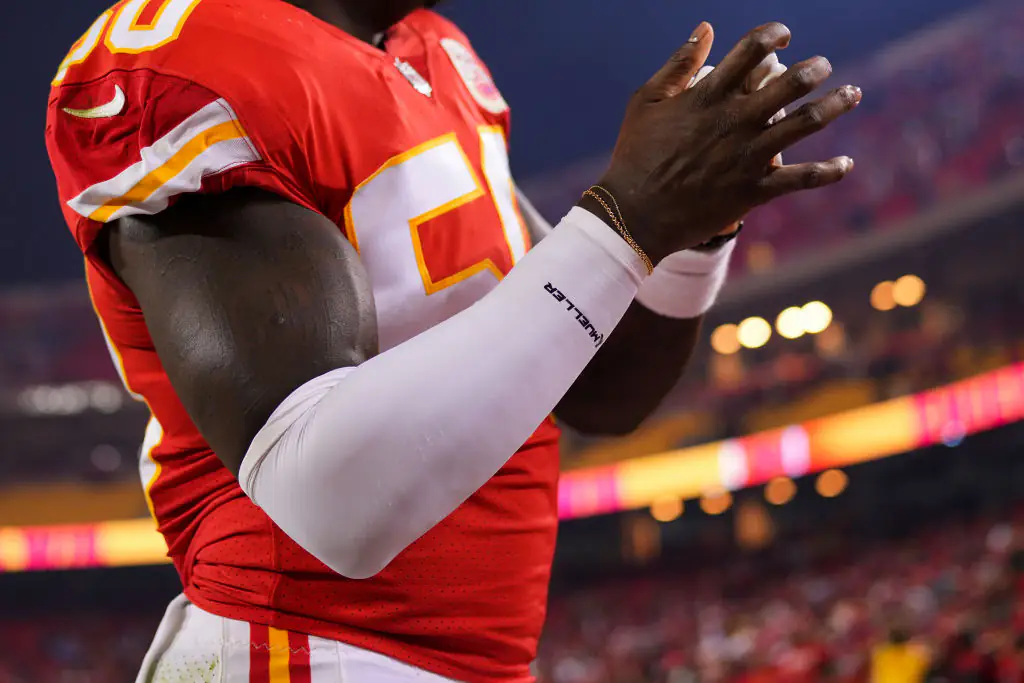 Compression sleeves are also worn during other sports such as football. Credit: Cooper Neill/Getty