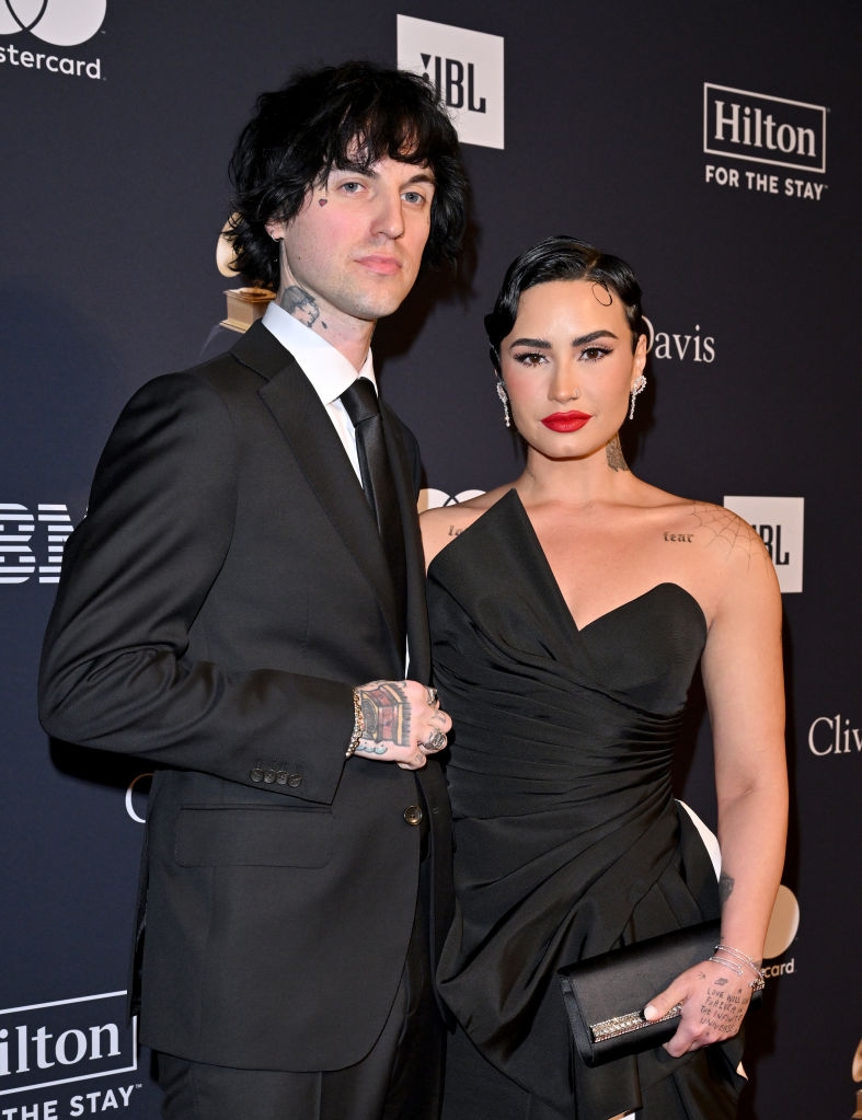 BEVERLY HILLS, CALIFORNIA - FEBRUARY 04: (FOR EDITORIAL USE ONLY) Jordan Lutes and Demi Lovato attend the Pre-GRAMMY Gala & GRAMMY Salute to Industry Icons Honoring Julie Greenwald & Craig Kallman at The Beverly Hilton on February 04, 2023 in Beverly Hills, California. (Photo by Axelle/Bauer-Griffin/FilmMagic)