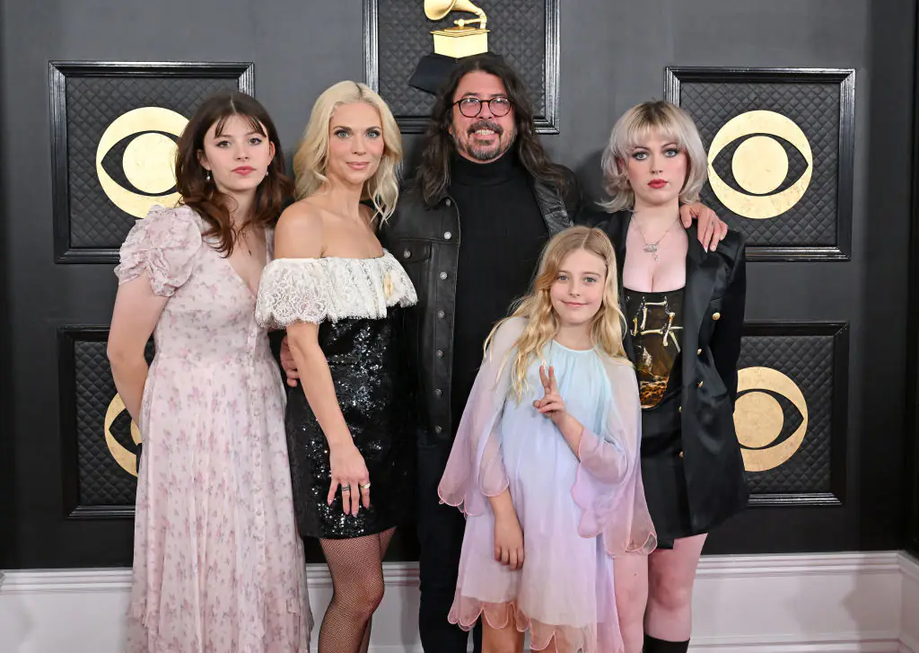 Dave Grohl with wife Jordyn Blum and daughters: Harper, Ophelia, and Violet. Credit: Axelle/Bauer-Griffin / Getty