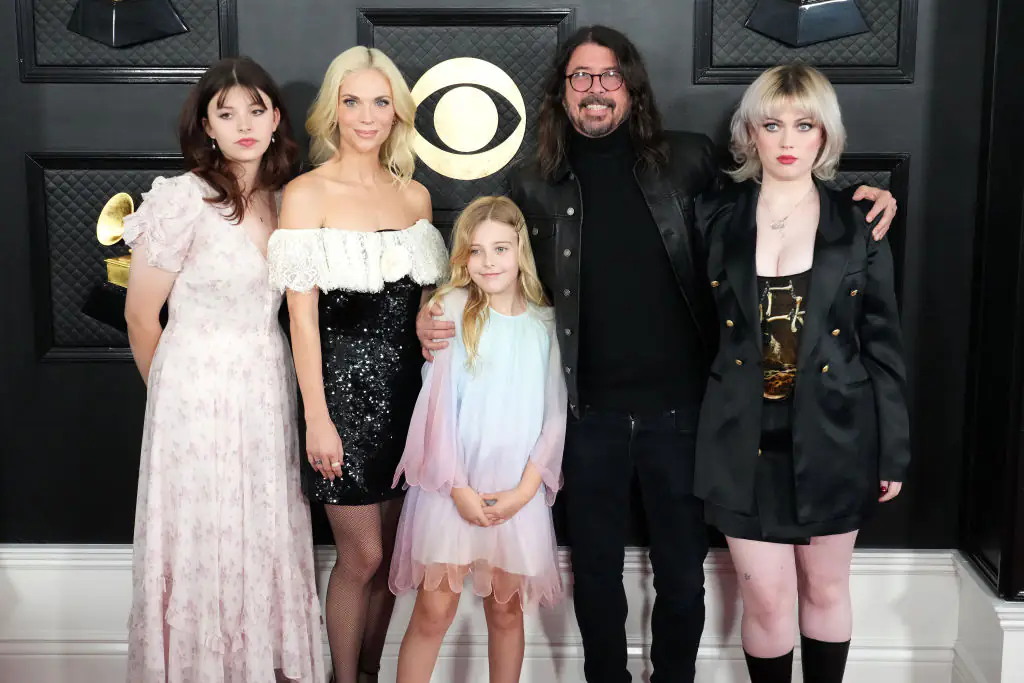 Dave Grohl, with his wife and their three daughters, in 2023. Credit: Jeff Kravitz/FilmMagic/Getty Images
