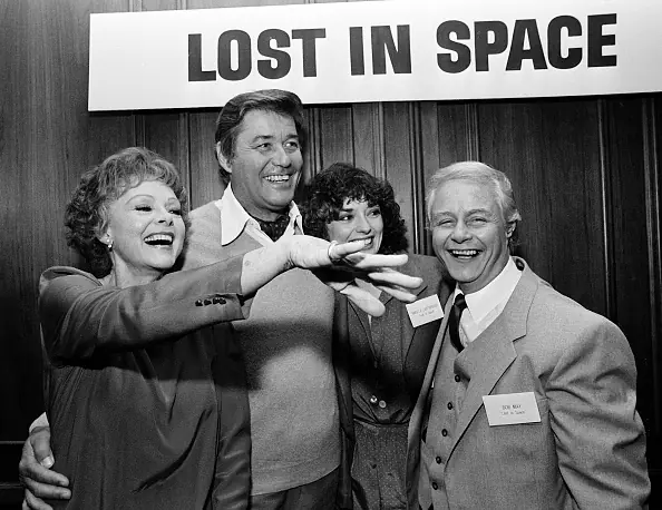 June Lockhart, Guy Williams, Angela Cartwright and Bob May joined other television stars from 1960's and 1970's during luncheon gathering at in 1983. Credit: Bob Riha, Jr / Getty Images.