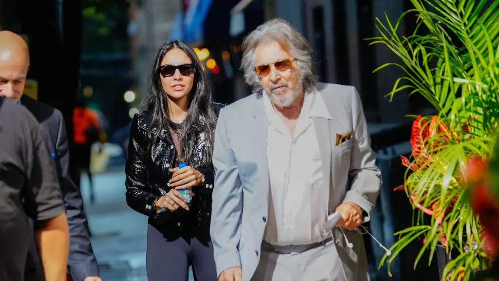 NEW YORK, NEW YORK - AUGUST 24: Noor Alfallah and Al Pacino arrive for a music video shoot with Bad Bunny on August 24, 2023 in New York City. (Photo by Gotham/GC Images)