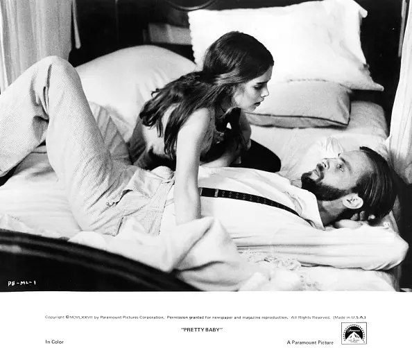 Brooke Shields seduces Keith Carradine in a scene from the film 'Pretty Baby', 1978. Credit: Paramount/Getty Images.