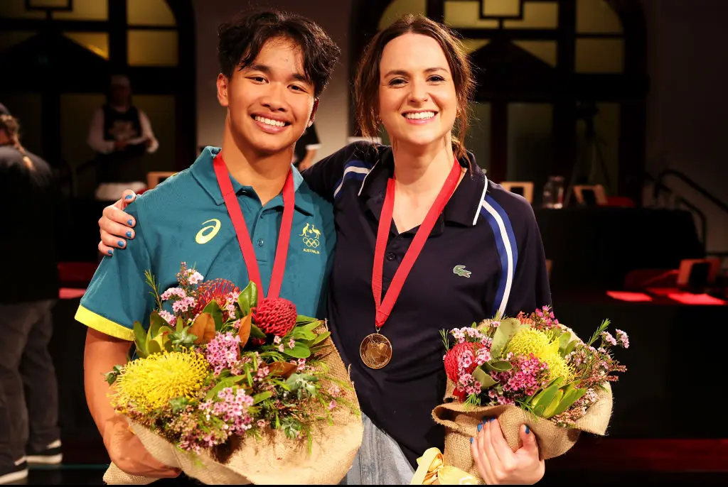 Raygun and Bboy gold medalist Jeffery Dunne and Raygu after victories in the 2023 WDSF Oceania Breaking. Credit: Mark Kolbe / Getty Championships. 