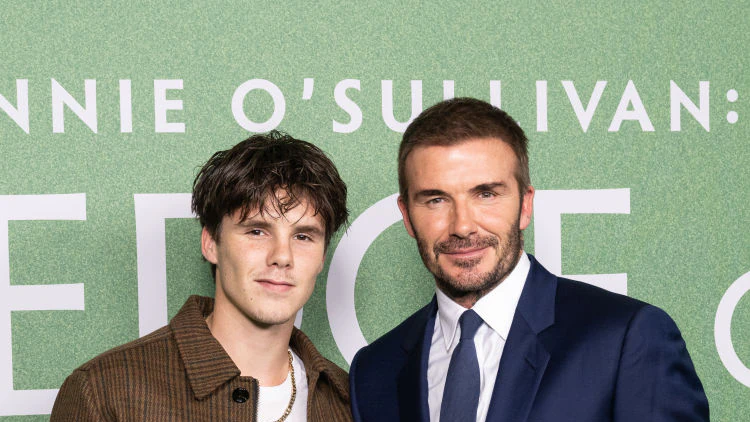 LONDON, ENGLAND - NOVEMBER 21: Cruz Beckham and David Beckham attend the "Ronnie O'Sullivan: The Edge of Everything" Premiere at Odeon West End on November 21, 2023 in London, England. (Photo by Jeff Spicer/Getty Images)