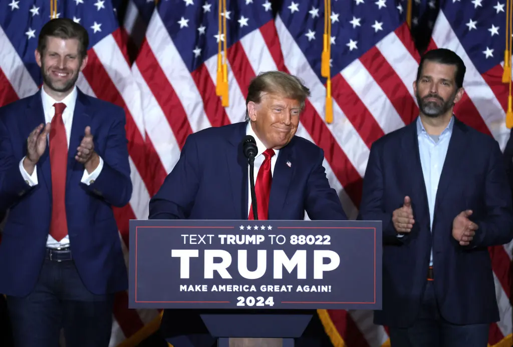 Donald Trump with sons Eric Trump and Donald Trump Jr. Credit: Alex Wong / Getty