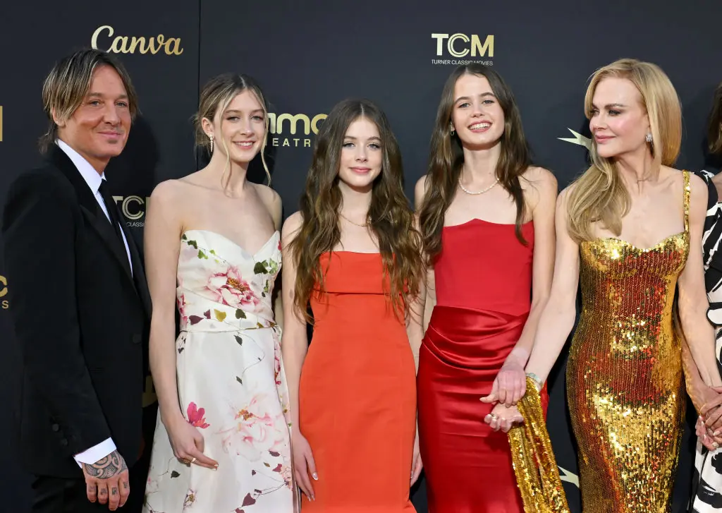Keith Urban, Sunday Rose Kidman Urban, Faith Margaret Kidman Urban, Kidman's niece Sybella Hawley, and Nicole Kidman at the 49th AFI Life Achievement Award Gala Tribute Celebrating Nicole Kidman in 2024. Credit: Axelle / Bauer-Griffin / FilmMagic / Getty Images.