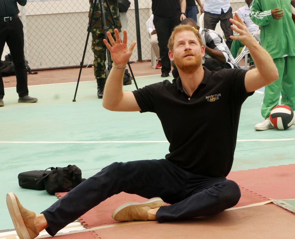 Prince Harry attends a sitting volleyball game in Nigeria. 