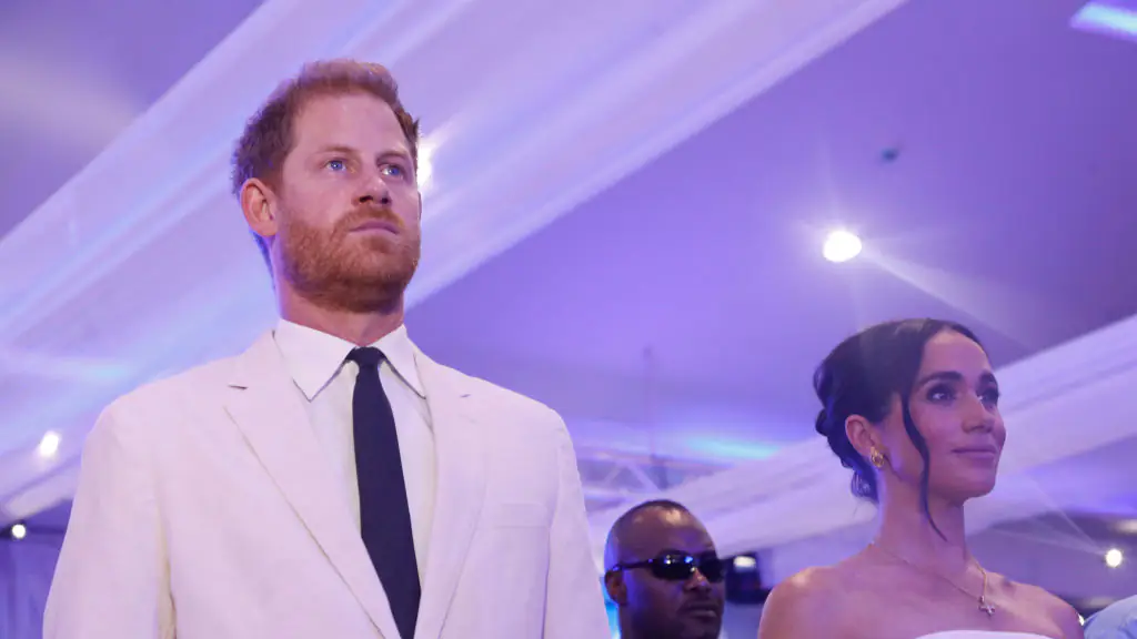 Prince Harry and Meghan Markle at a charity lunch earlier in the day. 