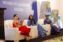 Meghan Markle speaks on a panel about women in leadership in Nigeria.