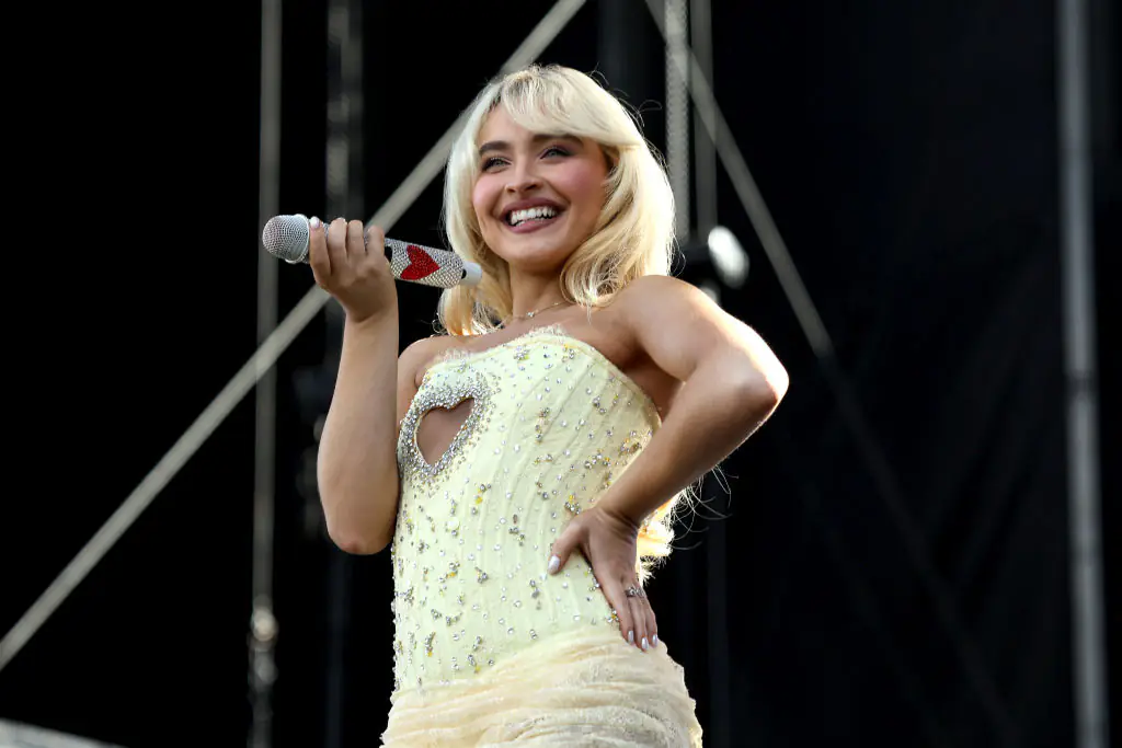 Carpenter and Ortega shared a kiss in the music video and fans are going wild over it online. Credit: Marleen Moise/Getty