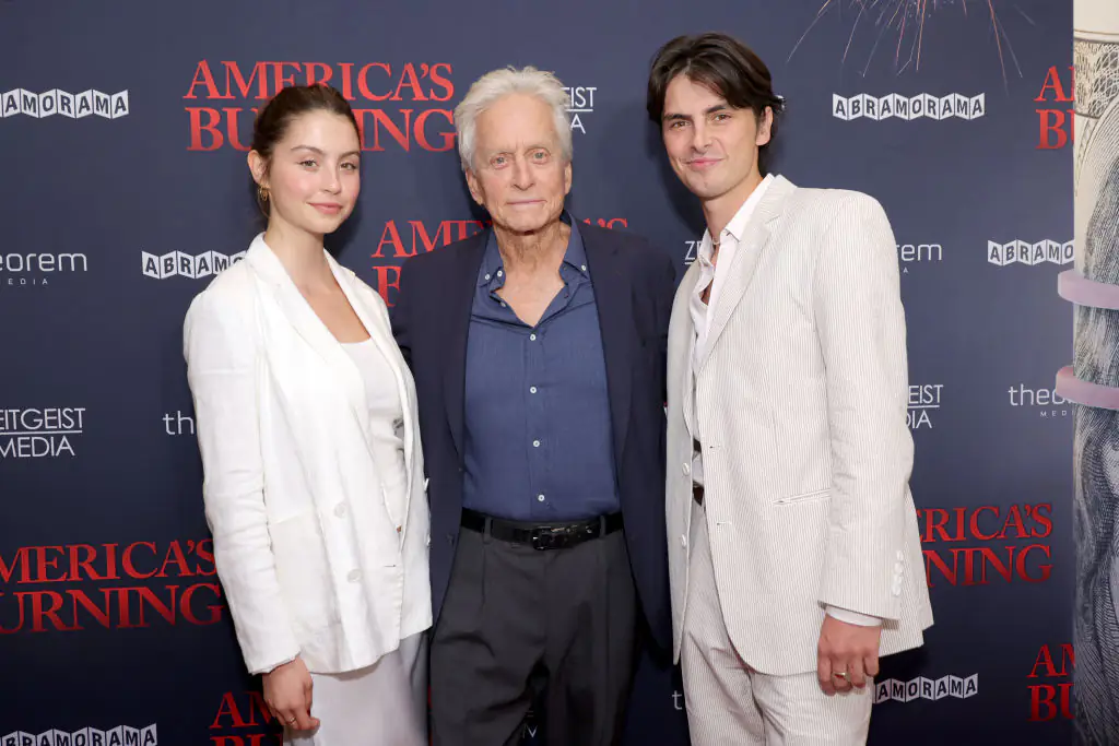 Michael Douglas and his children, Carys Zeta Douglas and Dylan Michael Douglas. Credit: Michael Loccisano / Getty