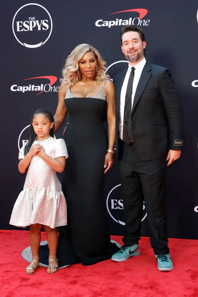 Serena Williams with her husband Alexis Ohanian and daughter Olympia. Credit: Frazer Harrison / Getty