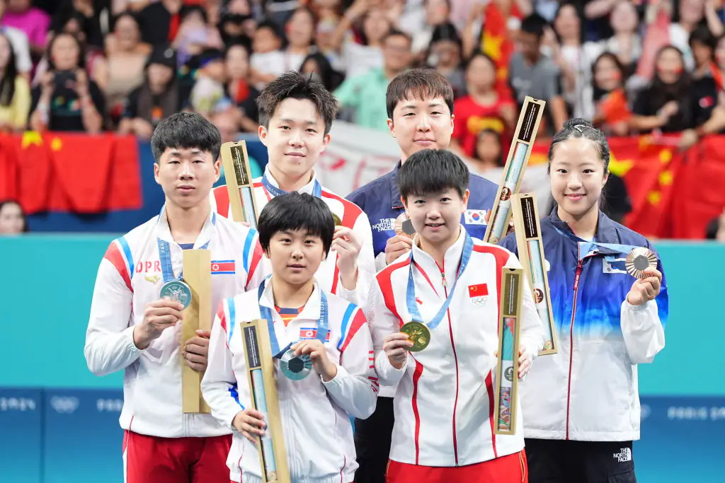 China's Wang Chuqin and Sun Yingsha, North Korea's Ri Jong Sik and Kim Kum Yong, South Korea's Lim Jonghoon and Shin Yubin. Credit: China News Service / Getty