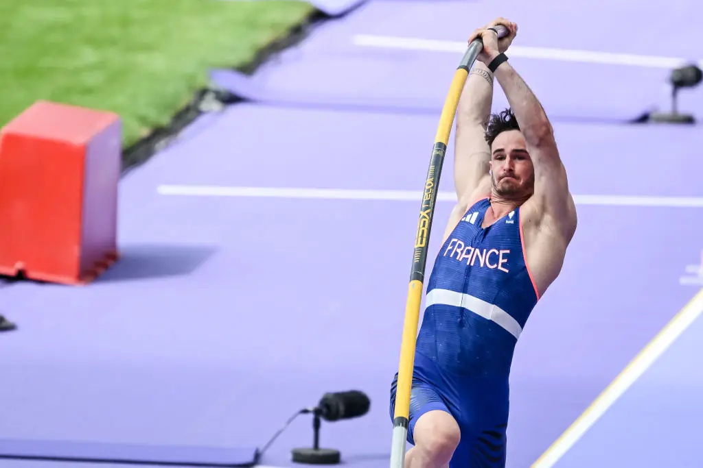 Anthony Ammirati suffered an unfortunate incident during his pole vault. Credit: Harry Langer/DeFodi Images via Getty Images