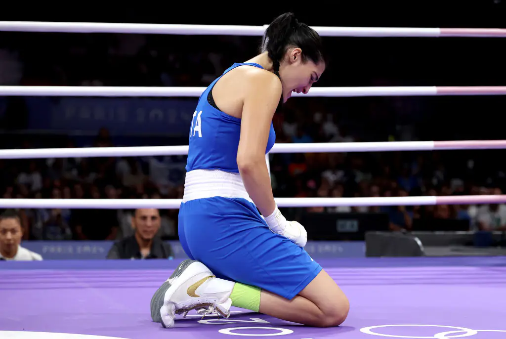 Carini fell to her knees after the match. Credit: Richard Pelham/Getty