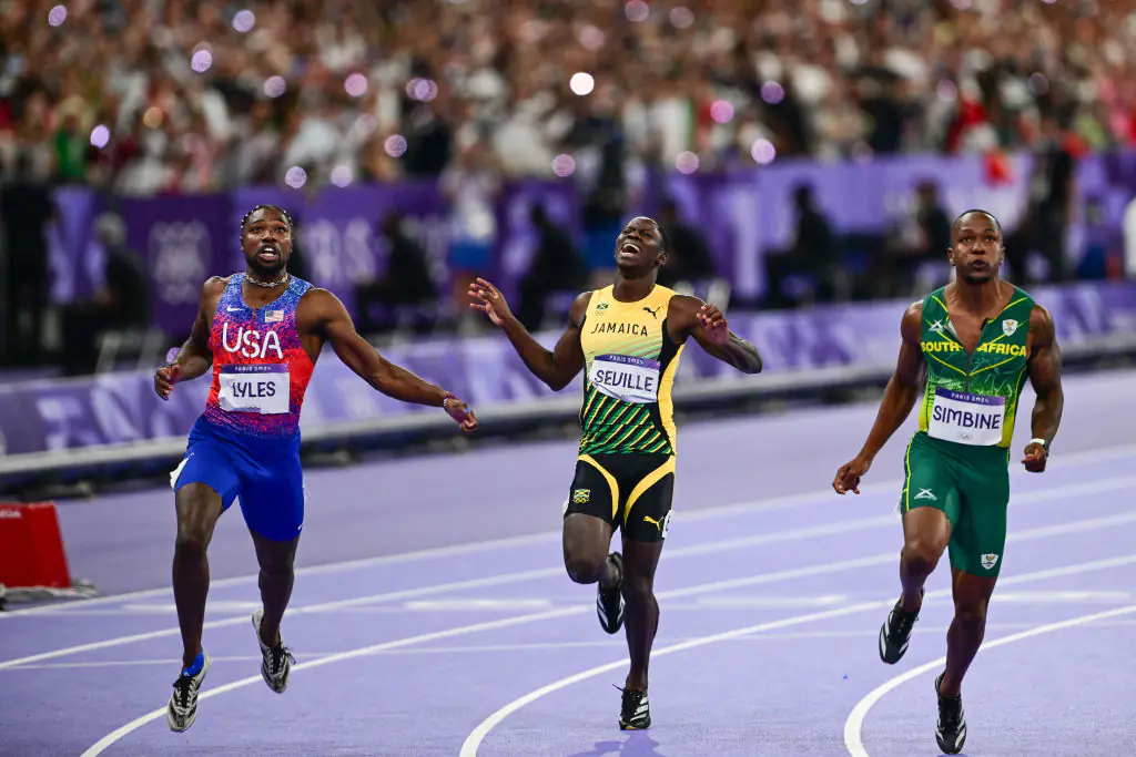 Lyles clinched the victory with a time of 9.79. Credit: Mehmet Murat Onel/Anadolu/Getty