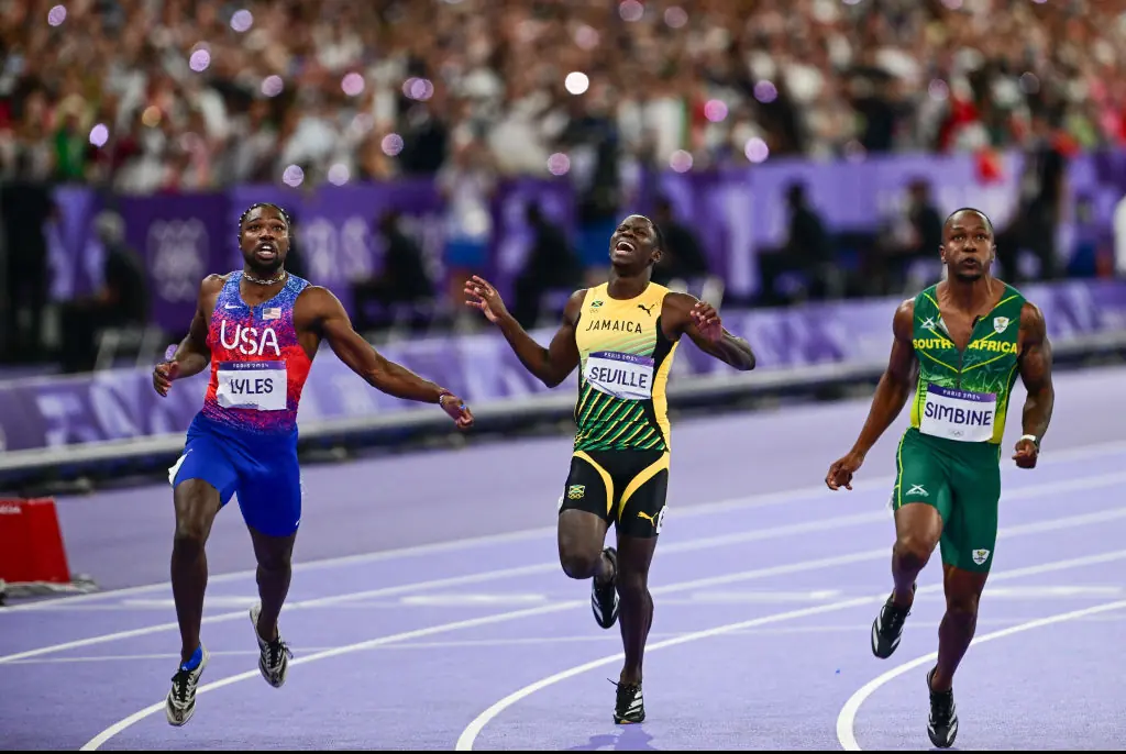 Lyles clinched the victory with a time of 9.79. Credit: Mehmet Murat Onel/Anadolu/Getty 