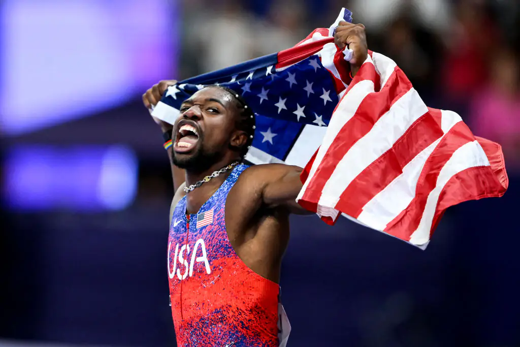 Noah Lyles of the United States of America celebrates after winning the 100 meters men's final. Credit: Andrea Staccioli/Insidefoto/LightRocket/Getty