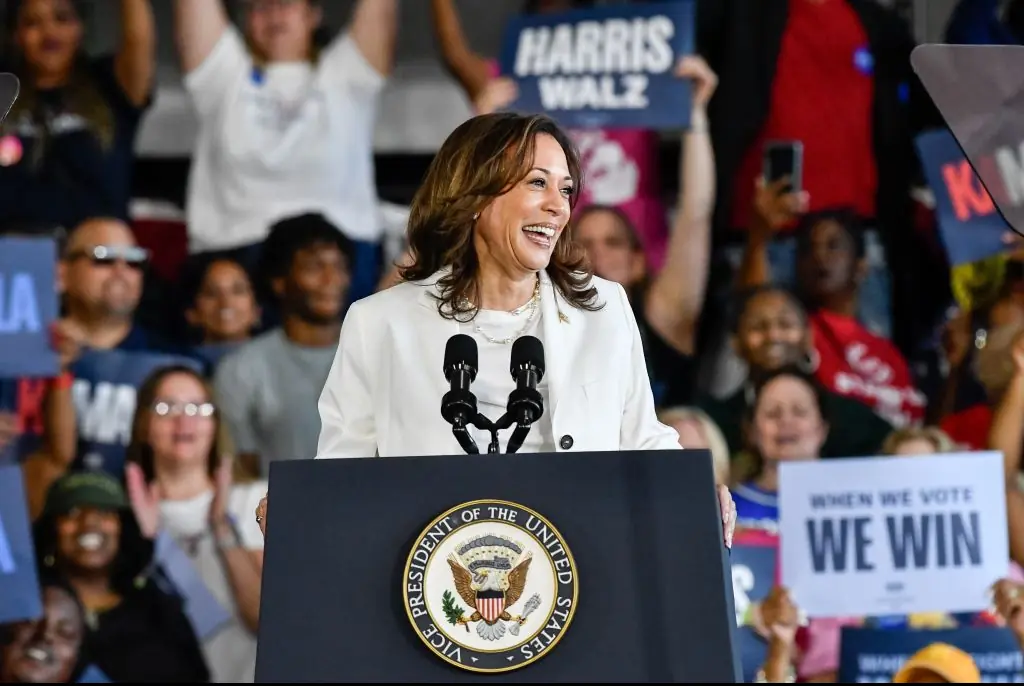 Harris told protestors that she's "speaking now." Credit: Adam J. Dewey/Anadolu/Getty 