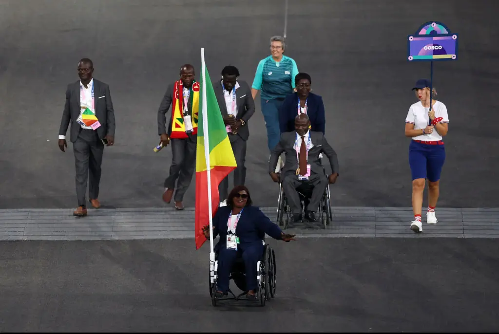 Emmanuel Grace Mouambako and Mireille Nganga during the opening ceremony of the Paris 2024 Summer Paralympic Games.Credit: Elsa / Getty
