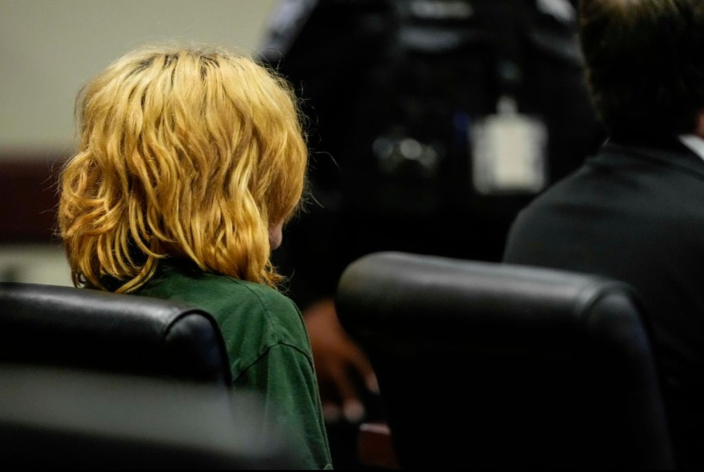 Shooting At Apalachee High School In Winder, Georgia Leaves 4 Dead WINDER, GEORGIA - SEPTEMBER 6: Suspected gunman Colt Gray sits in the Barrow County courthouse during his first appearance for the Wednesday shooting at Apalachee High School, on September 6, 2024, in Winder, Georgia. Gray has been charged as an adult with four counts of murder in the deaths of students Mason Schermerhorn and Christian Angulo, both 14, and teachers Richard Aspinwall, 39, and Cristina Irimie, 53. (Photo by Brynn Anderson-Pool/Getty Images)