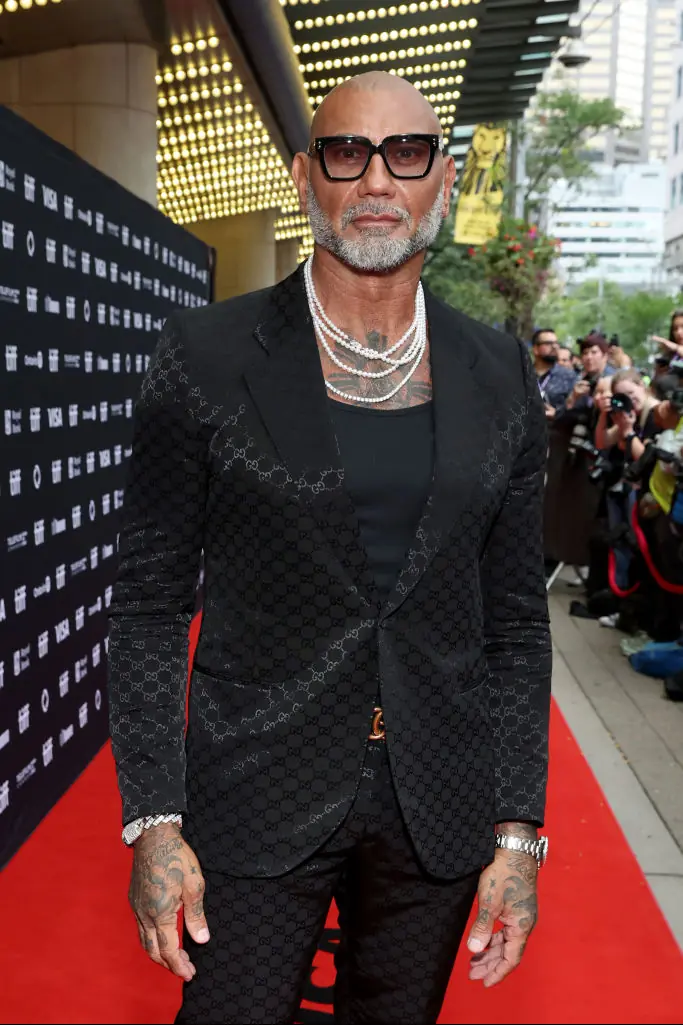 Dave Bautista revealed his shocking body transformation at the premiere of The Last Showgirl.Credit: Robin Marchant / Getty