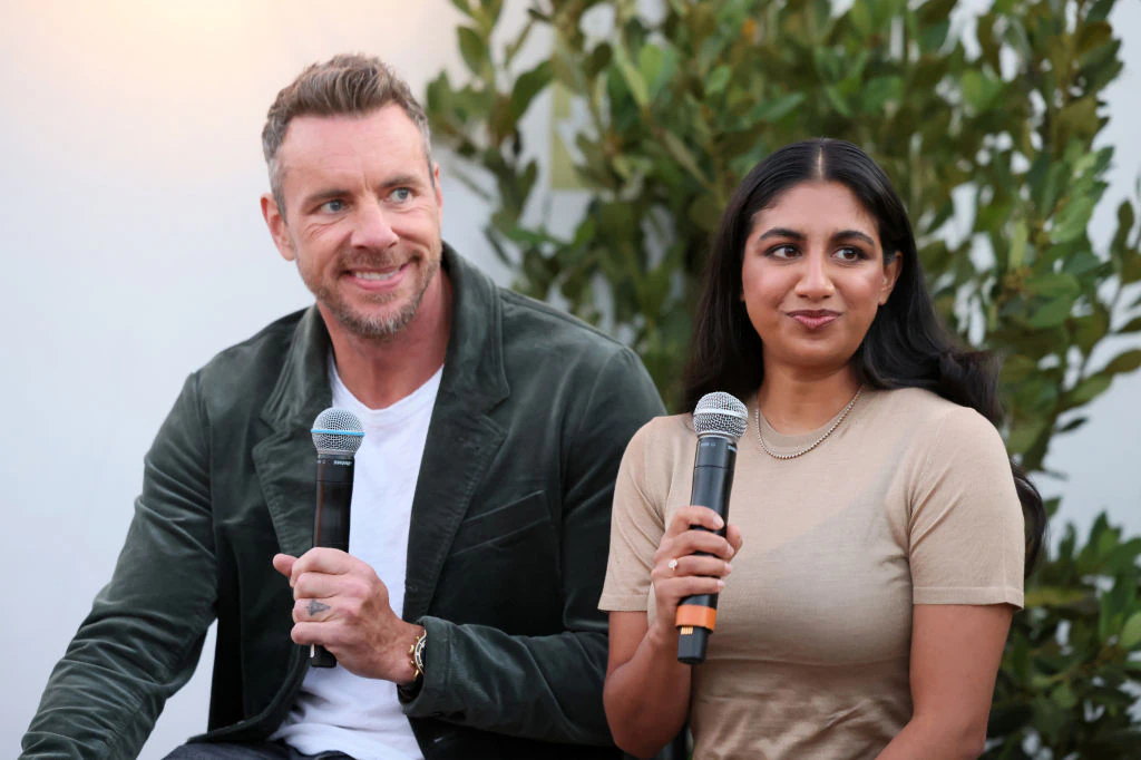 Dax Shepard and Monica Padman host a podcast together. Credit: Rodin Eckenroth / Getty