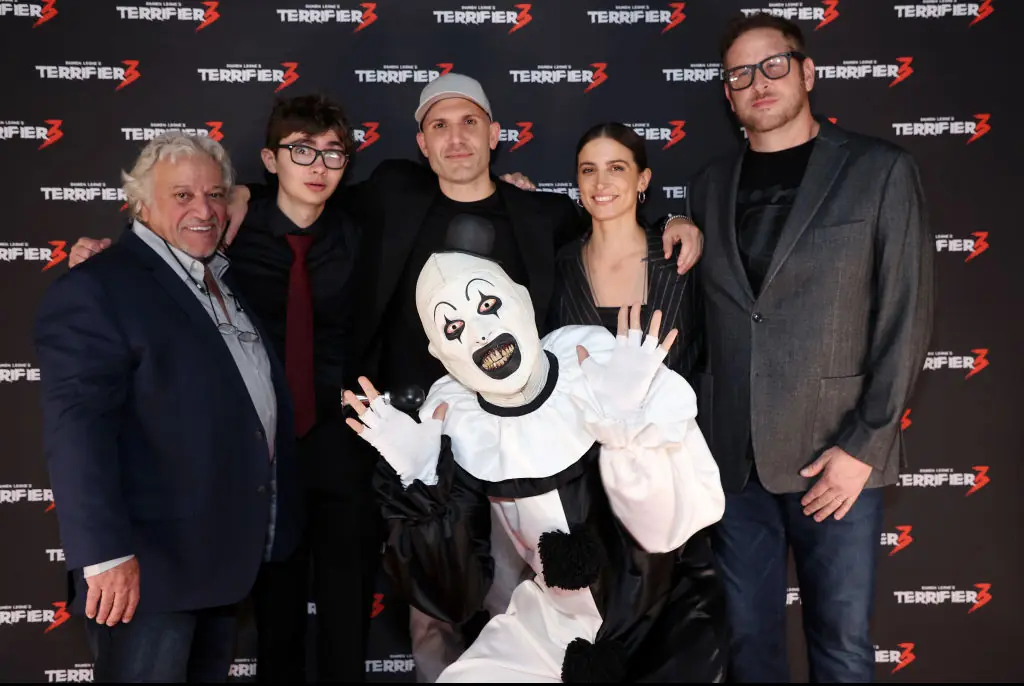 Phil Falcone, Elliot Fullam, Damien Leone, Samantha Scaffidi and George Steuber attend the Terrifier 3 UK Gala Screening. Credit: Lia Toby / Getty