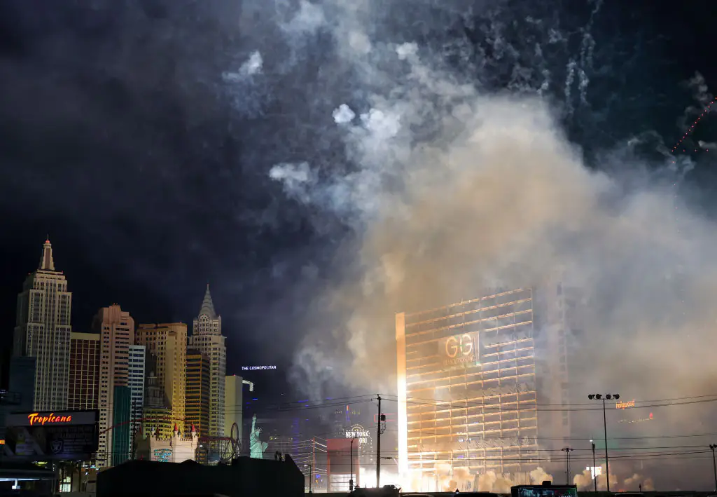 Dramatic footage shows iconic Las Vegas hotel reduced to rubble in seconds