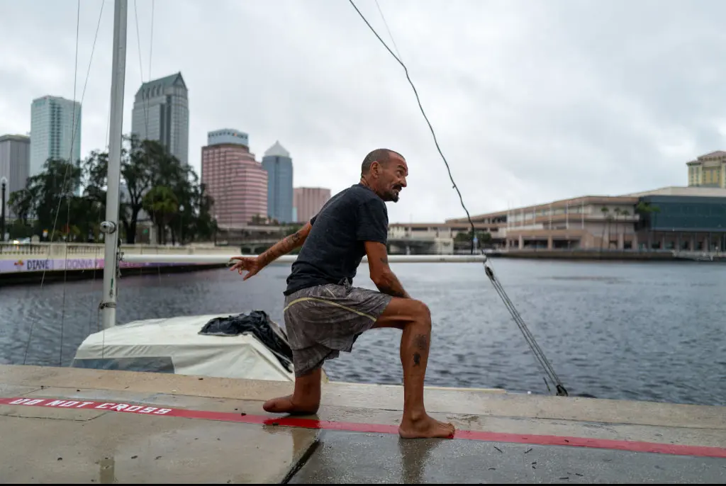 “Lieutenant Dan" initially made headlines for refusing to leave his boat during Hurricane Milton. Credit: Spencer Platt/Getty